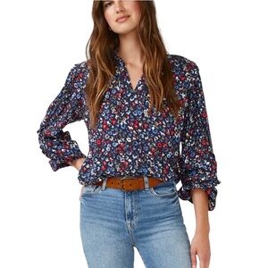 BUFFALO FLORAL BLOUSE TIE NECK WOMENS LONG SLEEVE COLOR BLUE/RED/WHITE SIZE XL